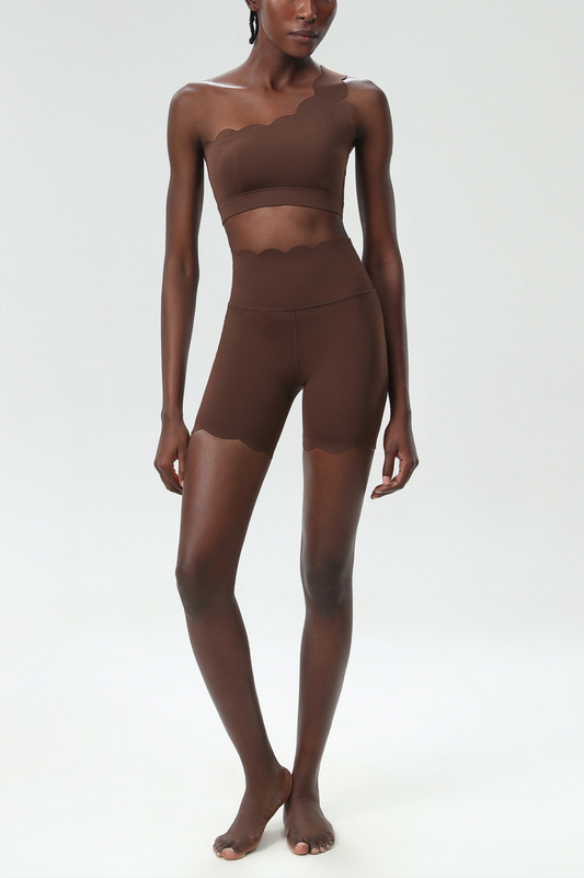 Ellalabel Bela One Shouder Wave Bodycon Pants Set In Brown - Crafted from High-quality Fabrication - Designed for Elegant Occasions.