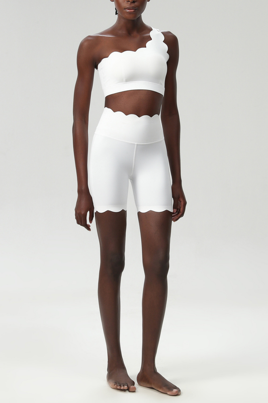 Ellalabel Bela One Shouder Wave Bodycon Pants Set In White - Crafted from High-quality Fabrication - Designed for Elegant Occasions.