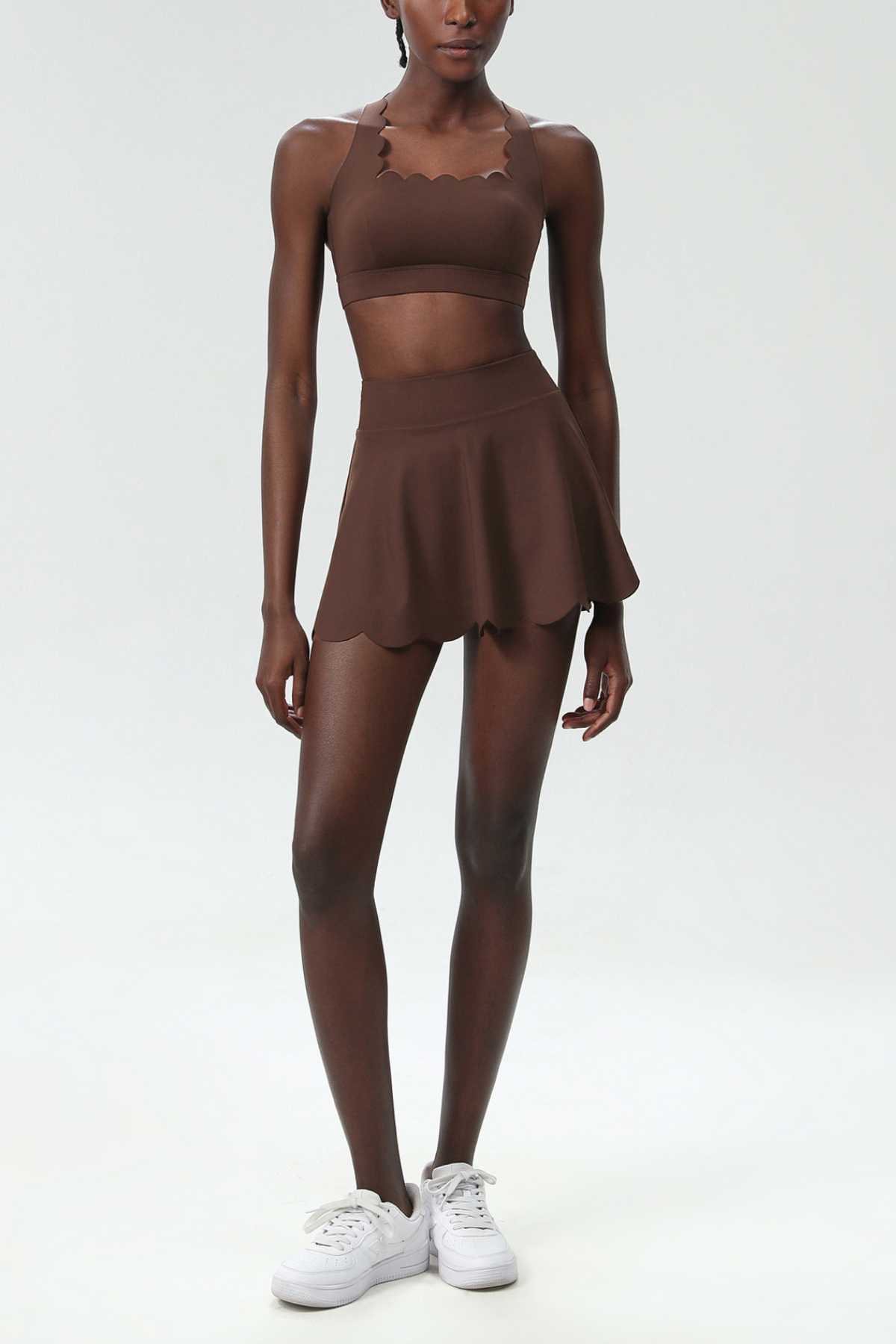 Shop  brown dress - Perfect for special occasions | Belah Cross Wave Bodycon Ruffle Skirt Set In Brown