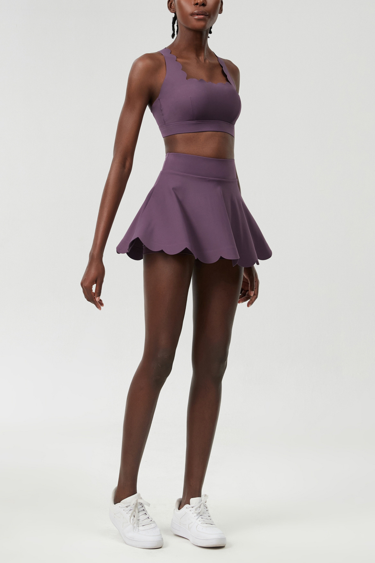 Belah Cross Wave Bodycon Ruffle Skirt Set In Deep Purple