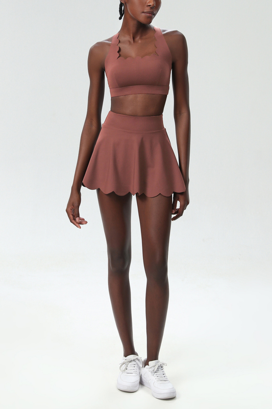 Ellalabel Belah Cross Wave Bodycon Ruffle Skirt Set In Khaki - Crafted from High-quality Fabrication - Designed for Elegant Occasions.