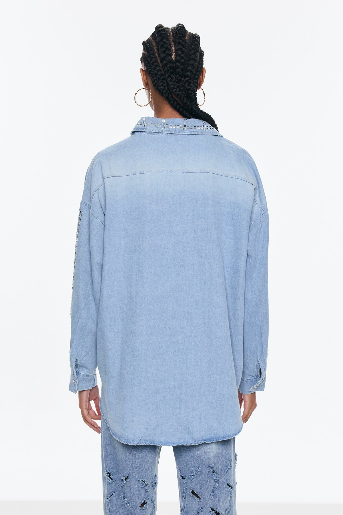 Belisario Rhinestone Grid Denim Shirt - Stylish beautiful dress for special occasions | Buy Online