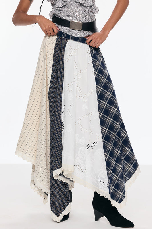 Ellalabel Belva Deconstruct Asymmetric Grid Skirt - Crafted from High-quality Fabrication - Designed for Elegant Occasions.