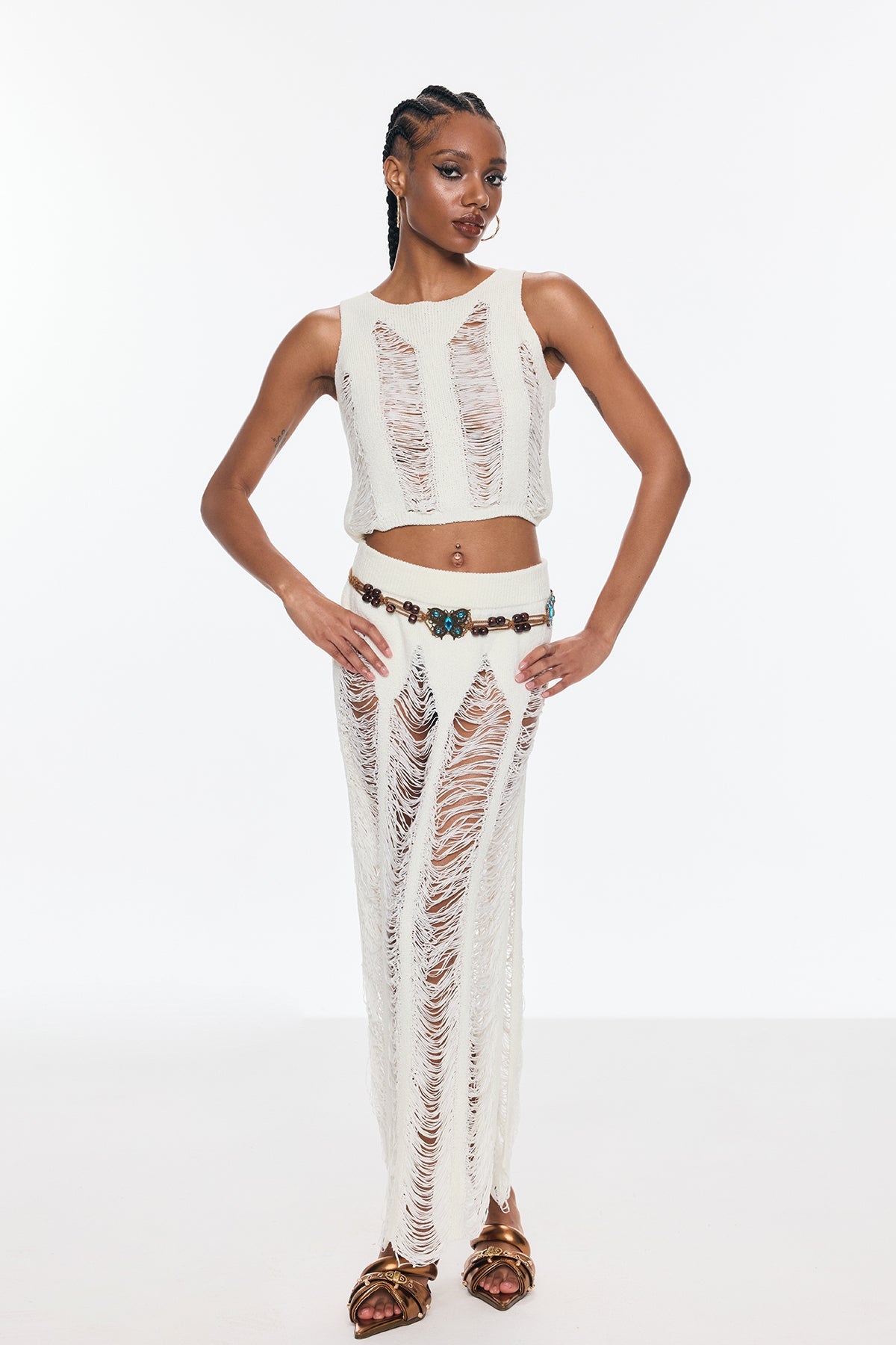 Stylish beautiful dress | Bem Ripped Cutout Split Knit Skirt Set - Ideal for special occasions