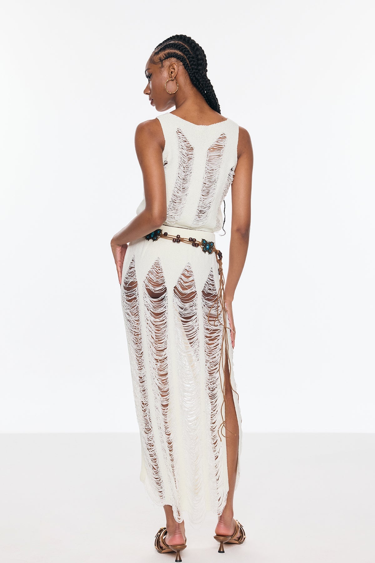 Bem Ripped Cutout Split Knit Skirt Set - Stylish beautiful dress for special occasions | Buy Online