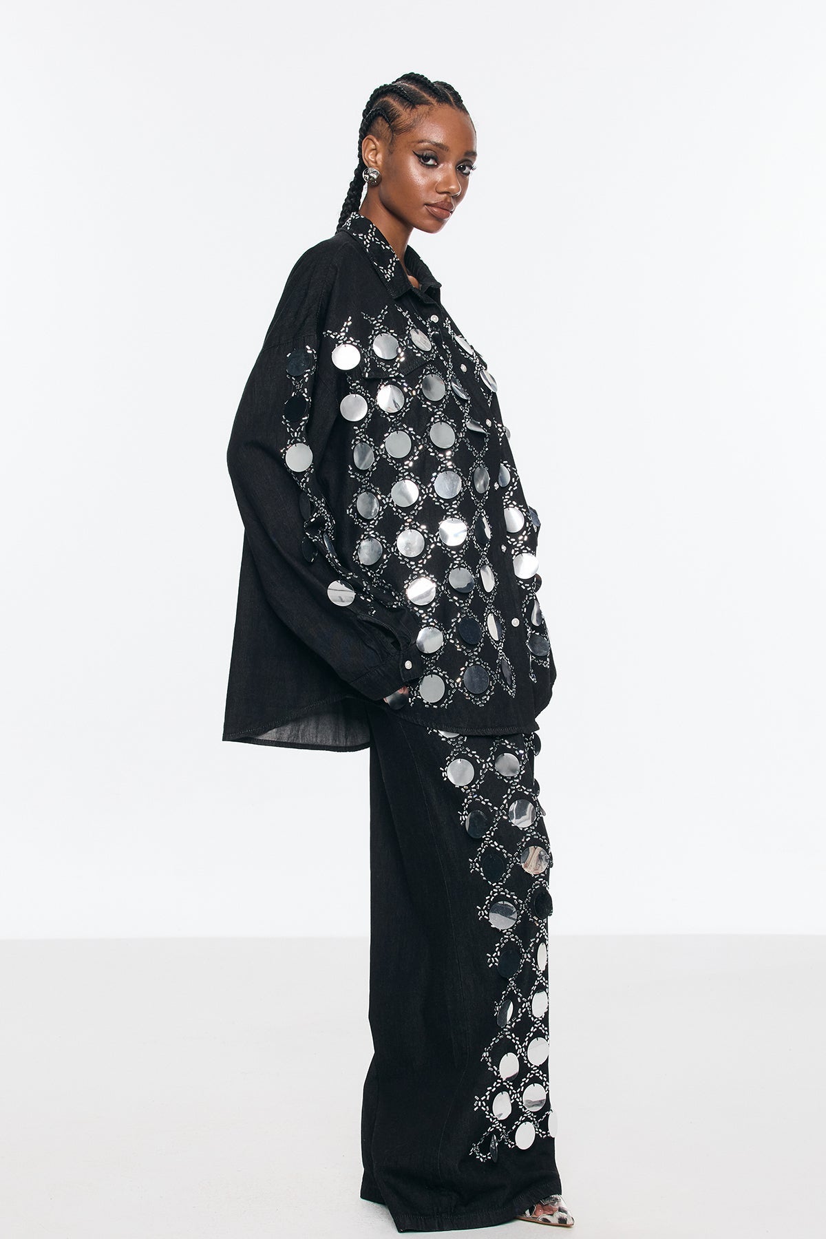 Shop  beautiful dress - Perfect for special occasions | Benoni Sequin Grid Rhinestone Denim Pants Set