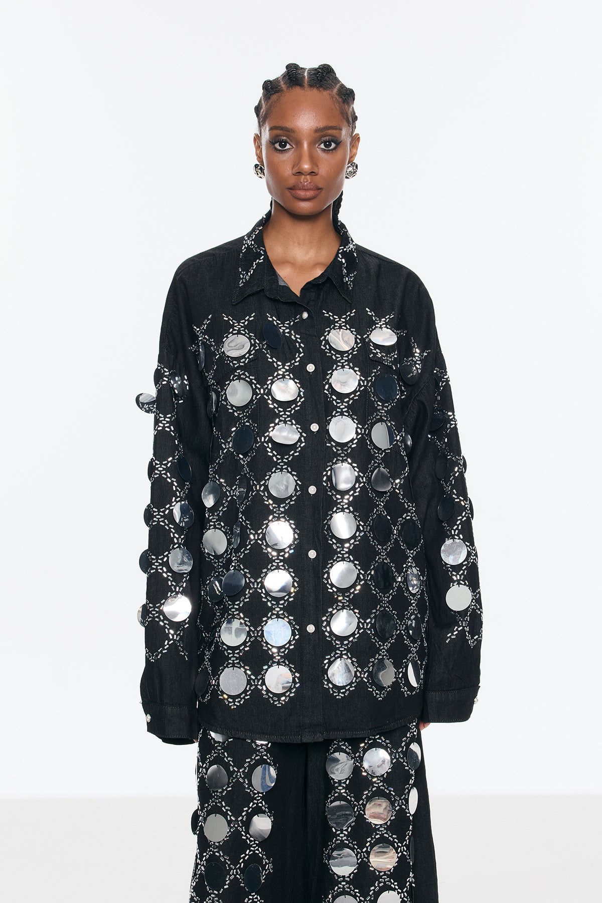 Benoni Sequin Grid Rhinestone Denim Pants Set - Stylish beautiful dress for special occasions | Buy Online