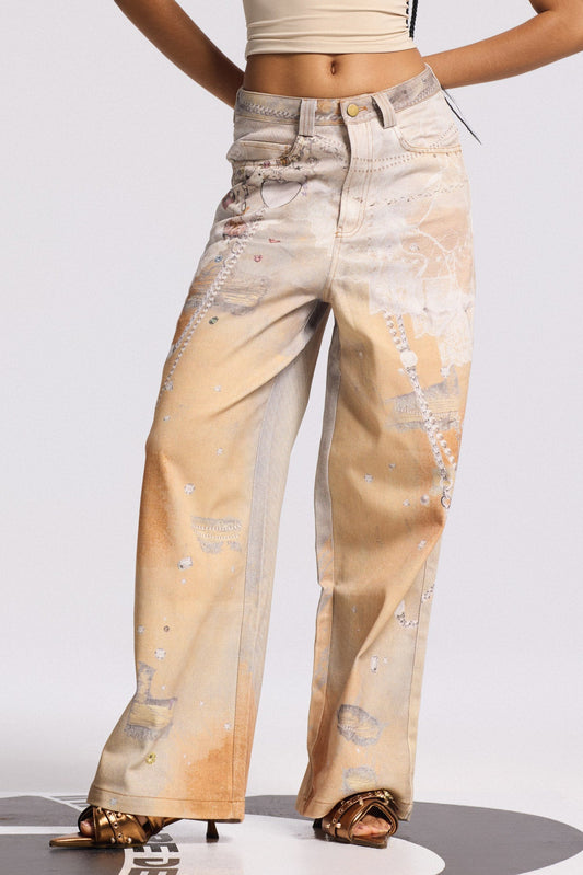 Ellalabel Bilqis Print Jeans - Crafted from High-quality Fabrication - Designed for Elegant Occasions.