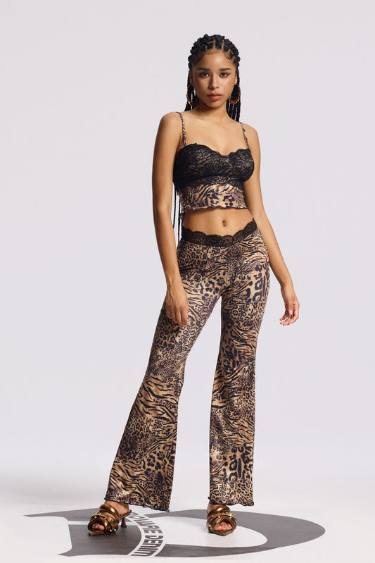 Ellalabel Bindy Lace Leopard Pants Set - Crafted from Intricate Lace Fabrication - Designed for Elegant Occasions.