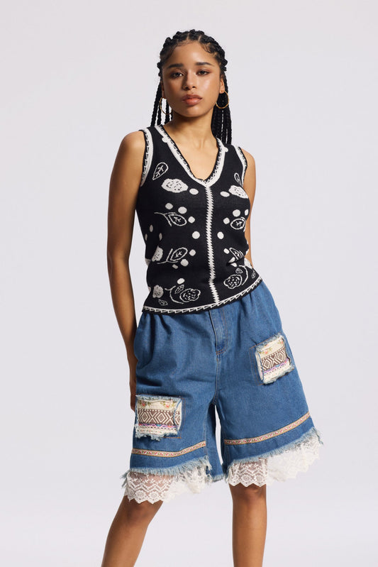 Ellalabel Birta Embroidered Floral Knit Top - Crafted from Soft-touch Fine Knit- Perfect for Garden Parties and Resort Wear.