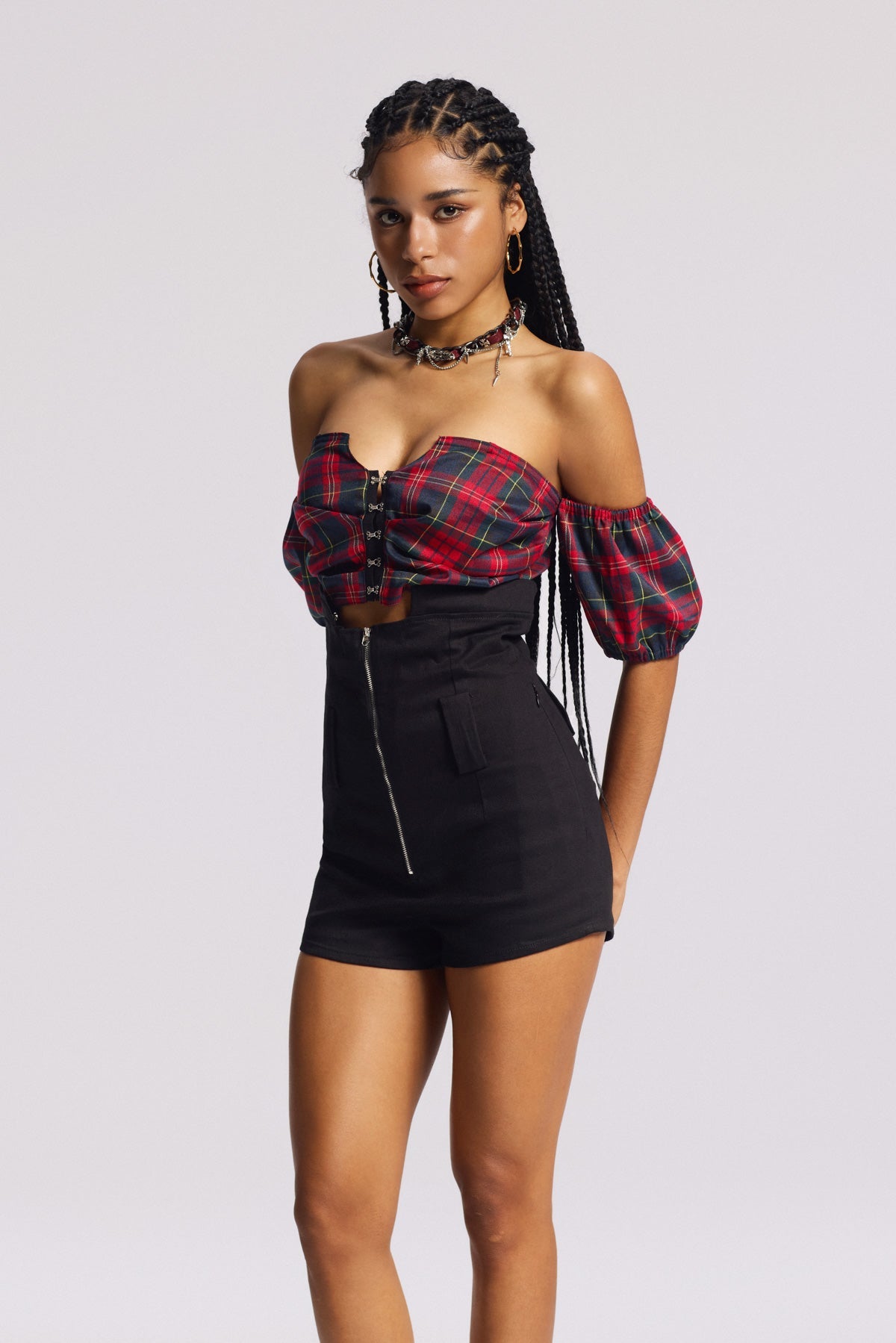 Stylish beautiful dress | Biruta Off Shoulder Plaid Pants Set - Ideal for special occasions