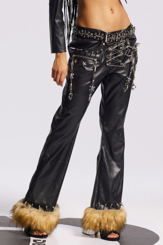 Ellalabel Bishop Faux Fur Paperclip Leather Pants - Crafted from High-quality Fabrication - Designed for Elegant Occasions.