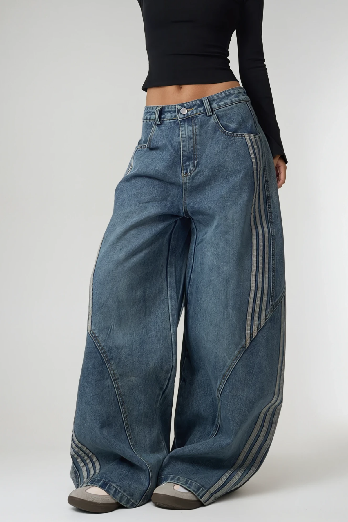 Boban Stripe Baggy Jeans In Blue - Stylish blue dress for special occasions | Buy Online