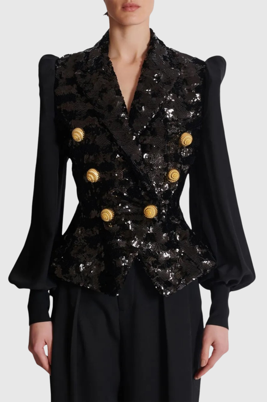 Ellalabel Boibe Sequin Double Breasted Blazer - Crafted from Shimmering Hand-stitched Sequins - Designed for Elegant Occasions.