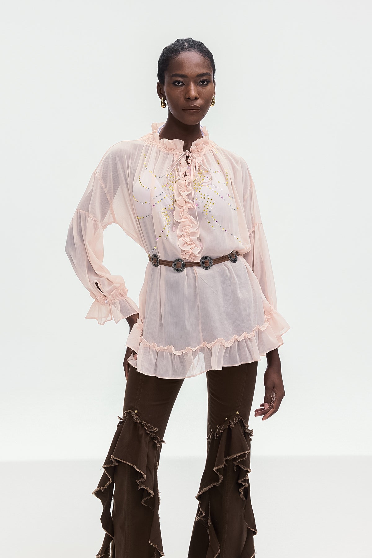 Stylish pink dress | Bonifaz Drawstring Ruffle Shirt In Pink - Ideal for special occasions