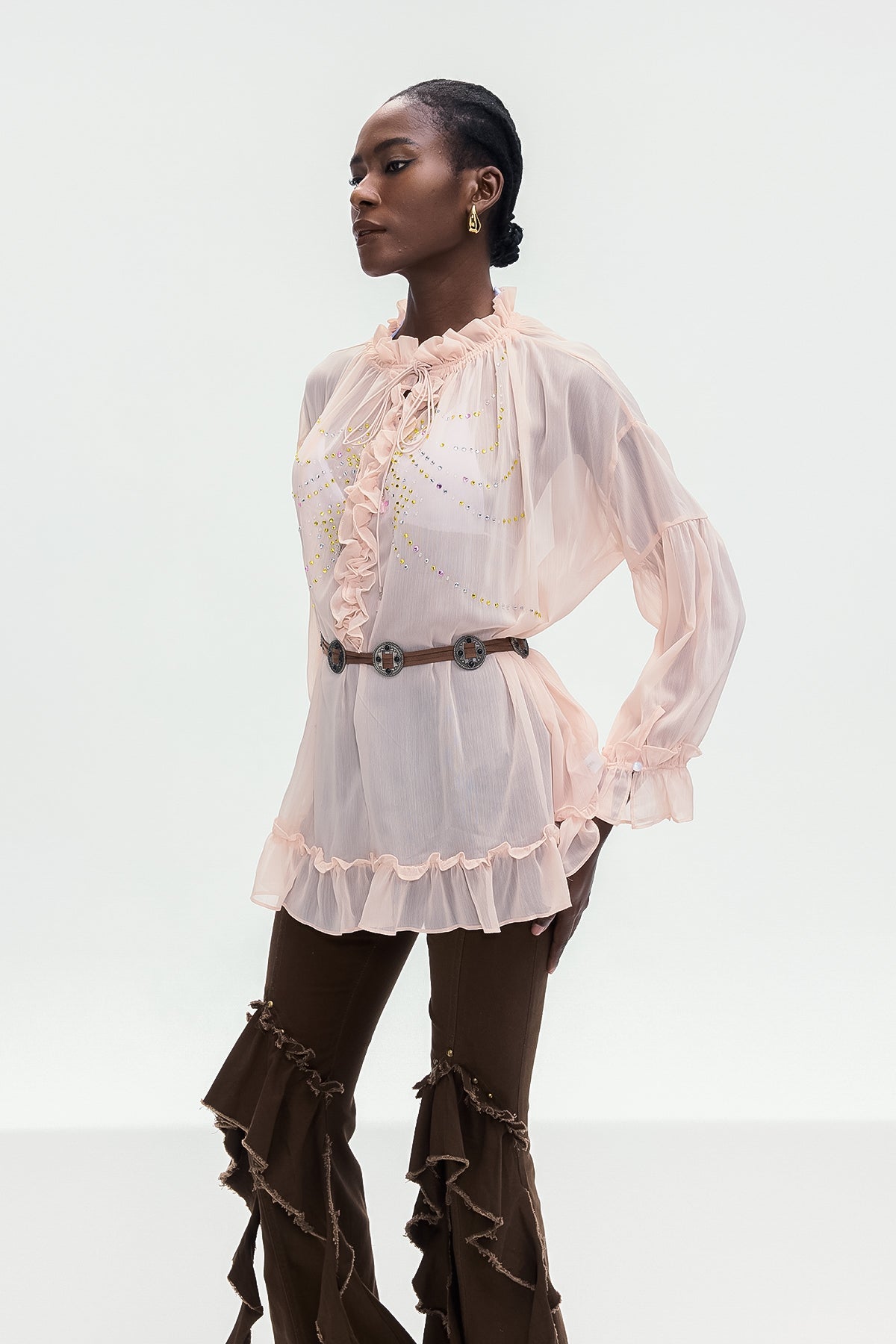 Bonifaz Drawstring Ruffle Shirt In Pink