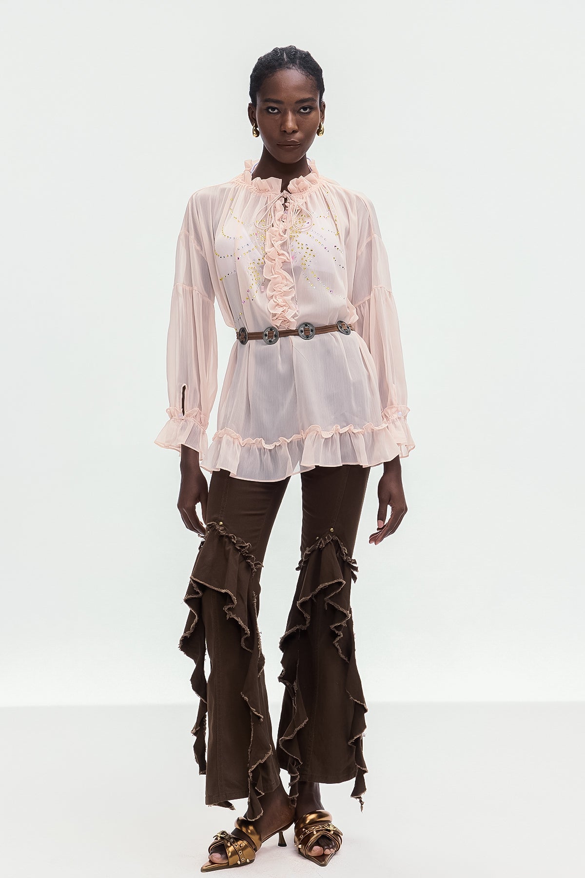 Bonifaz Drawstring Ruffle Shirt In Pink