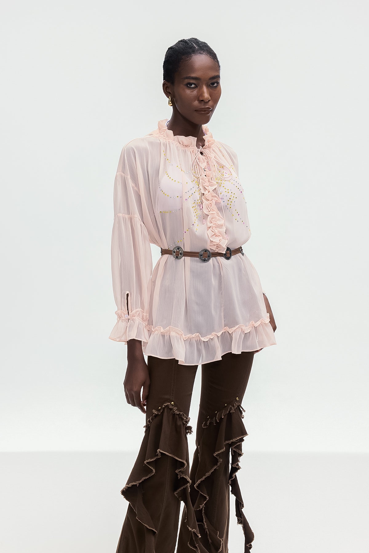 Bonifaz Drawstring Ruffle Shirt In Pink - Stylish pink dress for special occasions | Buy Online