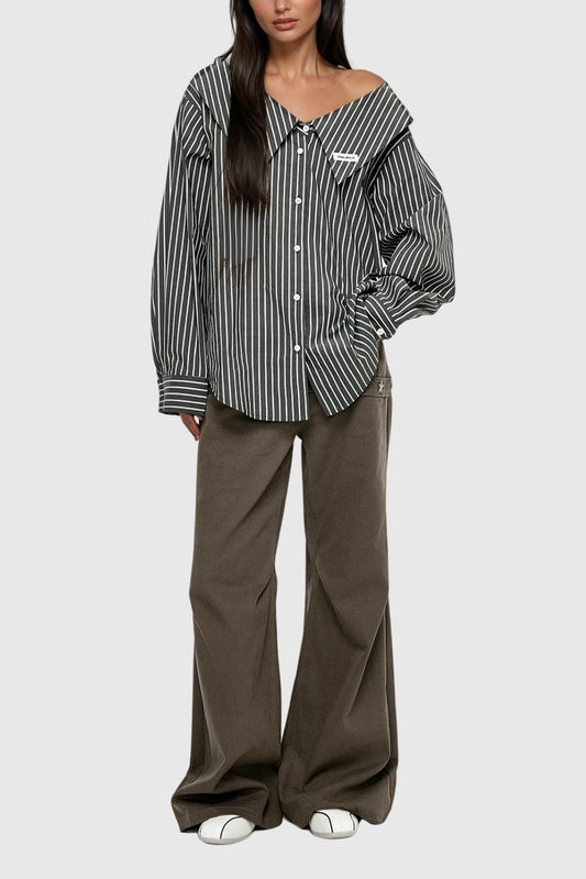 Ellalabel Brand Stripe Deconstruct Shirt - Crafted from High-quality Fabrication - Designed for Elegant Occasions.