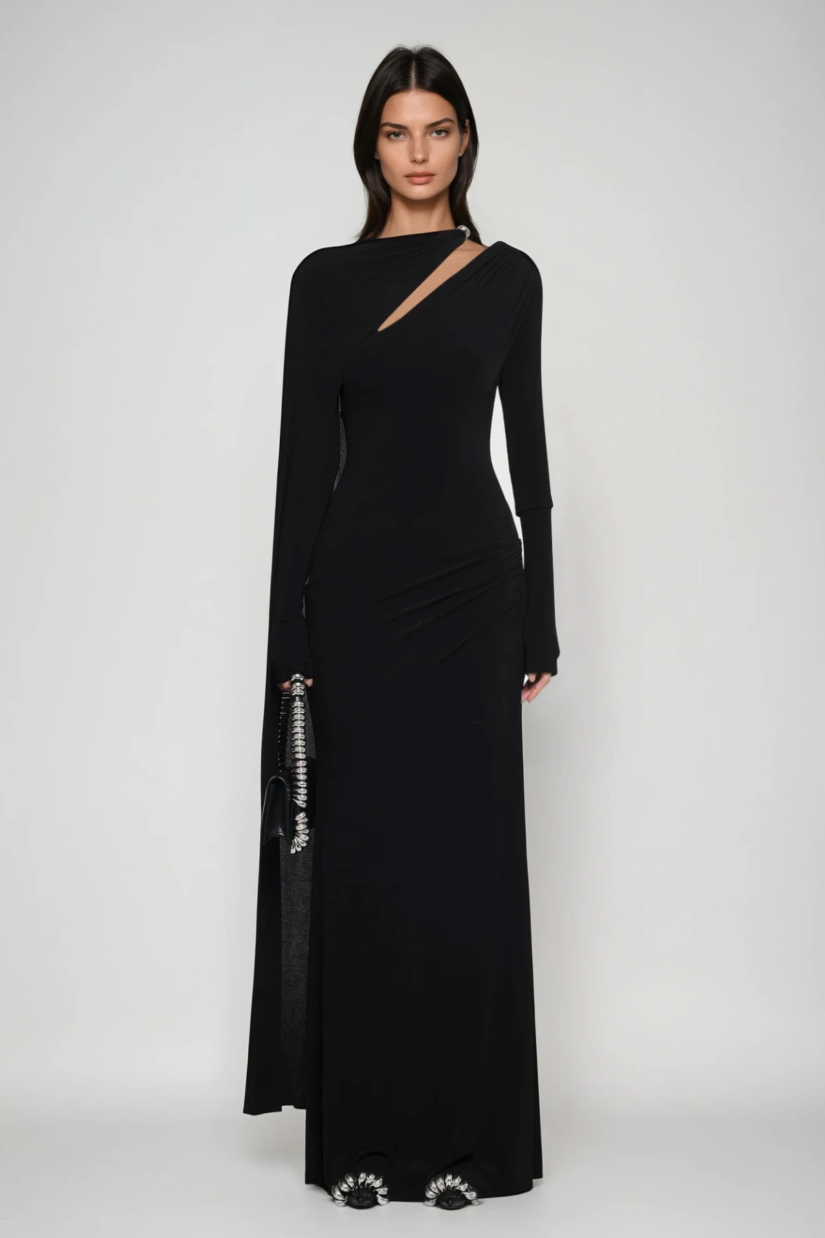Stylish black dress | Brandt Cutout Shawl Maxi Dress In Black - Ideal for special occasions