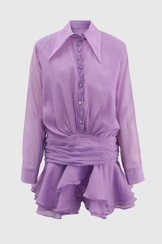 Ellalabel Brinley Ruched Ruffle Mini Dress In Purple - Crafted from High-quality Fabrication- Best for Cocktail Parties and Night Out.