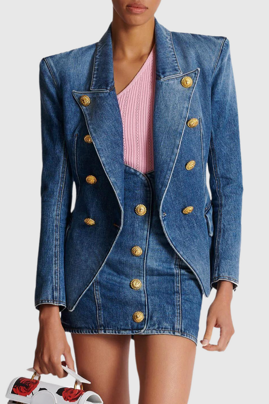 Ellalabel Brittia Button Denim Jacket - Crafted from High-quality Fabrication - Designed for Elegant Occasions.