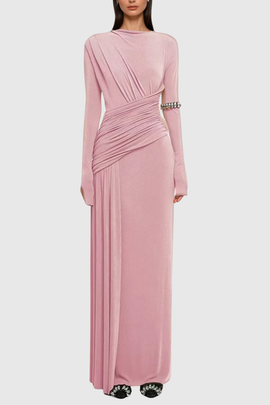Ellalabel Cabdirashiid Ruch Asymmetric Maxi Dress In Pink - Crafted from High-quality Fabrication- Ideal for Wedding Guest and Formal Galas.