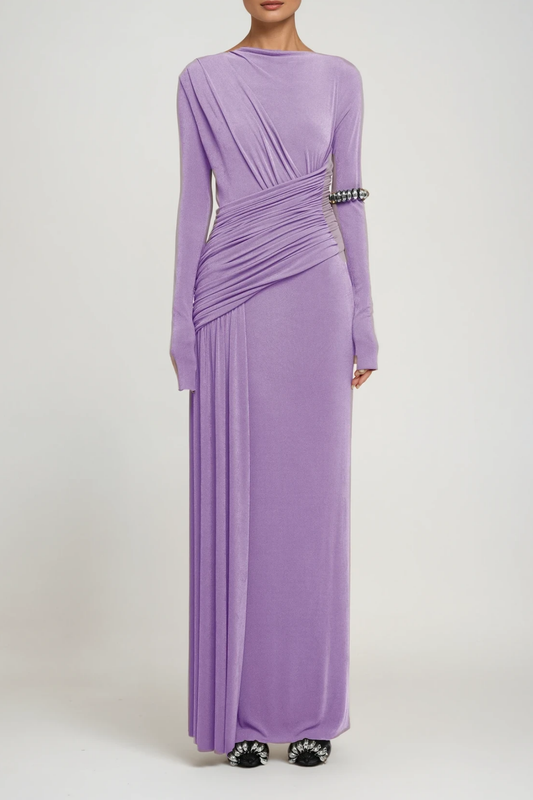 Ellalabel Cabdirashiid Ruch Asymmetric Maxi Dress In Purple - Crafted from High-quality Fabrication- Ideal for Wedding Guest and Formal Galas.