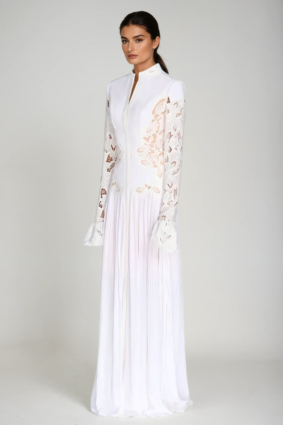 Caesarius Embroidered Ruch Lace Maxi Dress