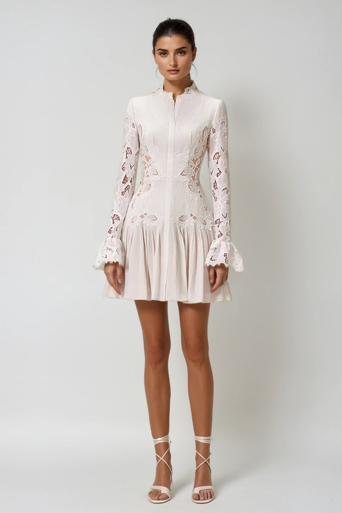 Caesarius Embroidered Ruch Lace Mini Dress
