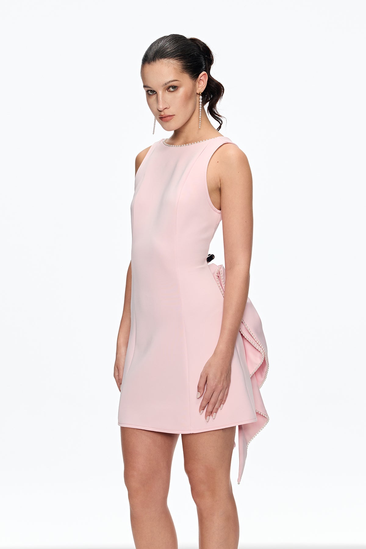 Stylish pink dress | bernice Pearl Bow Backless Mini Dress in pink - Ideal for special occasions