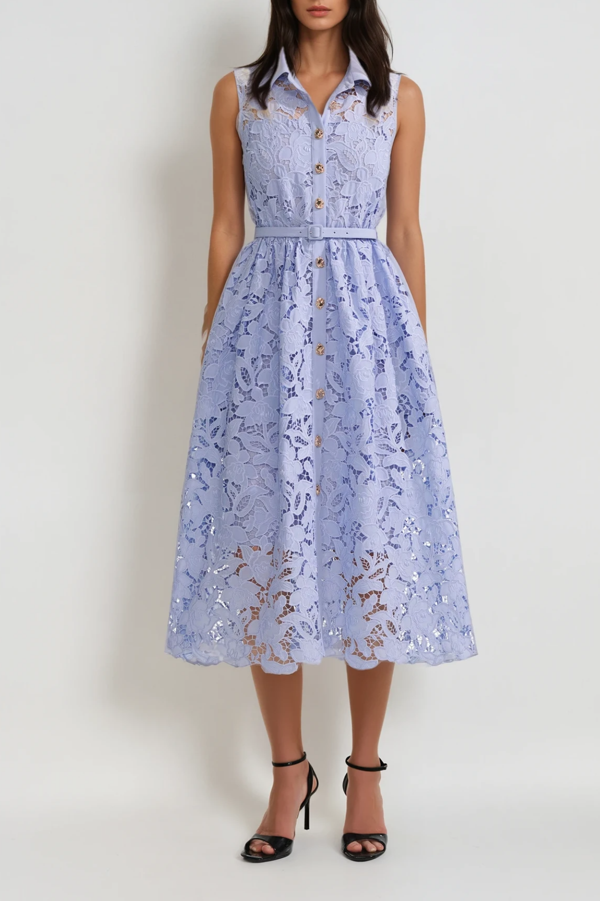 Calixtus Embroidered Sleeveless Cutout Midi Dress