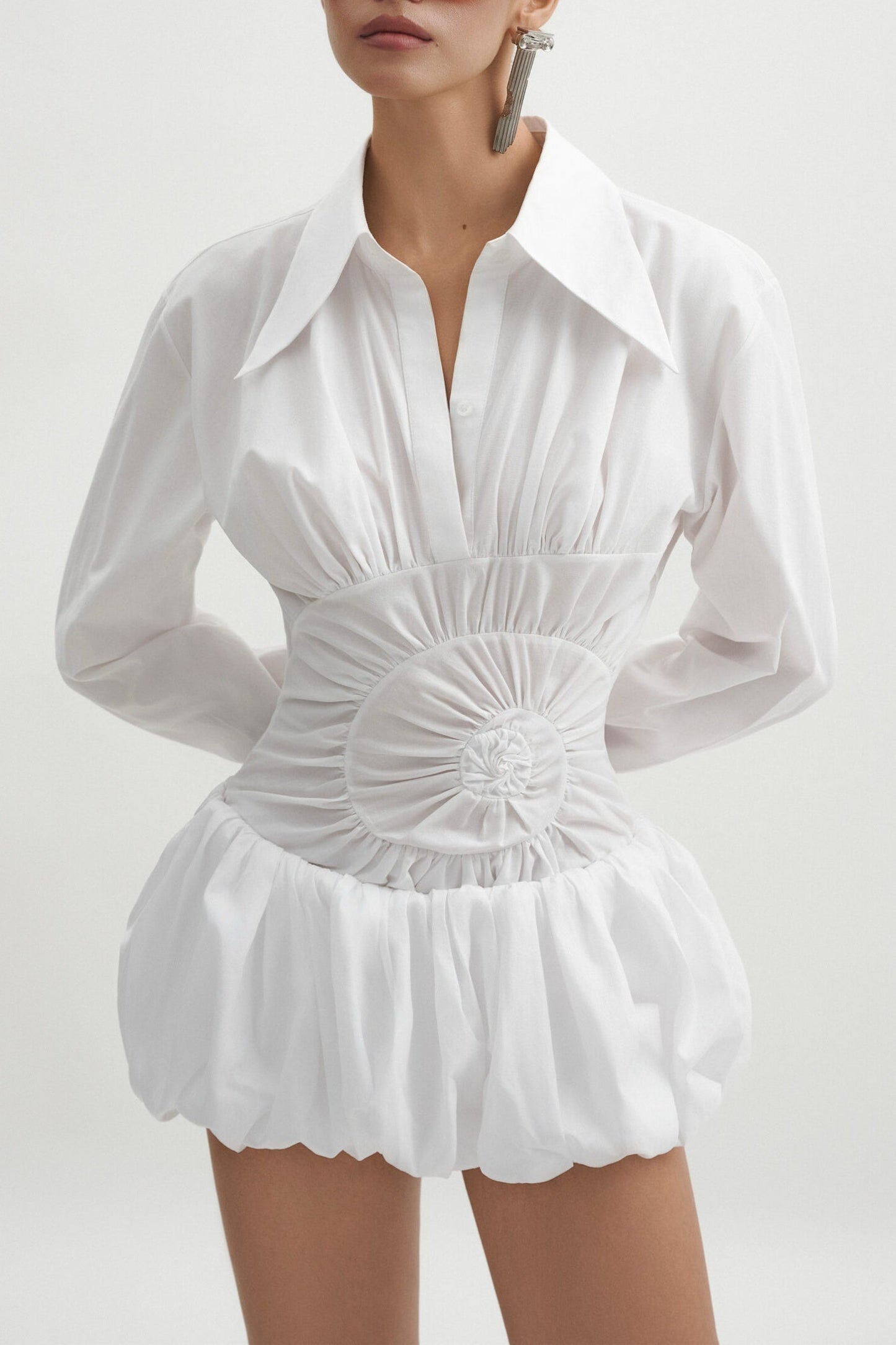 Shop  white dress - Perfect for special occasions | Callisa Ruched Mini Shirtdress - White