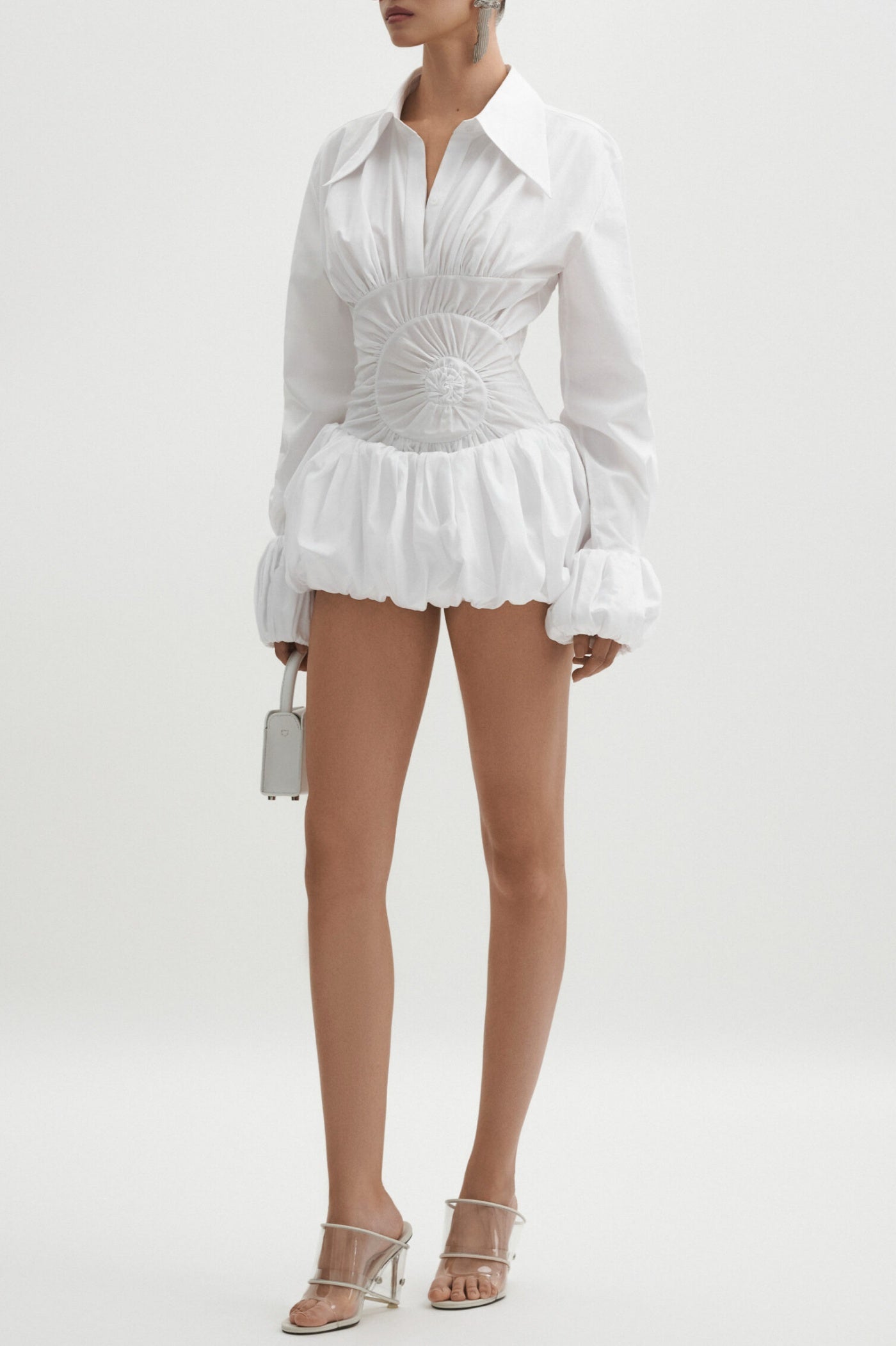 Shop  white dress - Perfect for special occasions | Callisa Ruched Mini Shirtdress - White