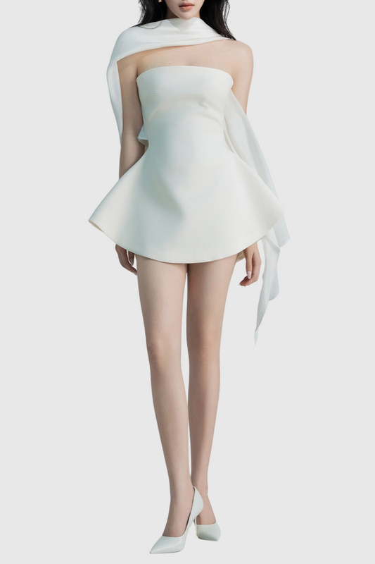 Ellalabel Calwa Scarf Strapless Flare Mini Dress - Crafted from High-quality Fabrication- Best for Cocktail Parties and Night Out.