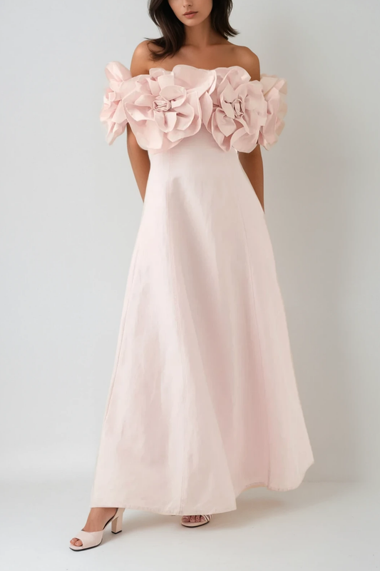Ellalabel Calypso Flower Maxi Dress In Pink - Crafted from High-quality Fabrication- Ideal for Wedding Guest and Formal Galas.