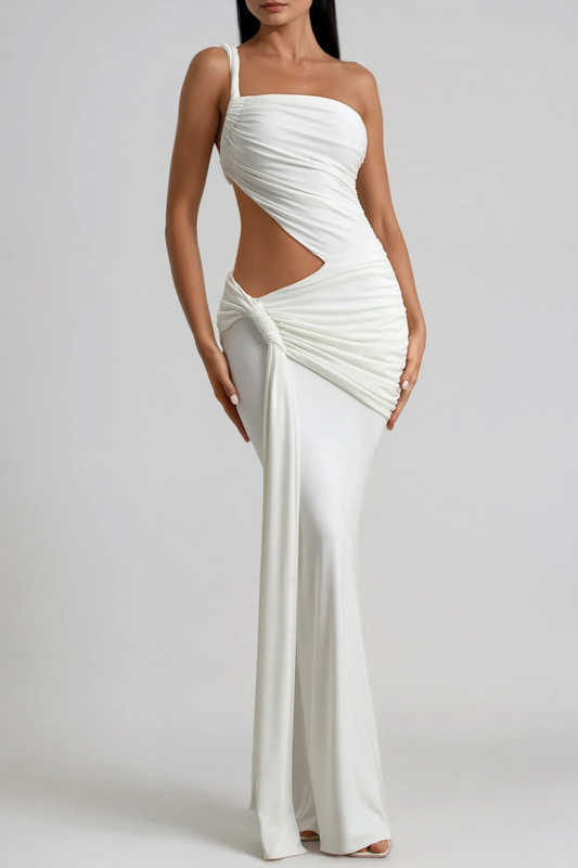 Ellalabel Candy Cutout Asymmetric Ruch Maxi Dress - Crafted from High-quality Fabrication- Ideal for Wedding Guest and Formal Galas.