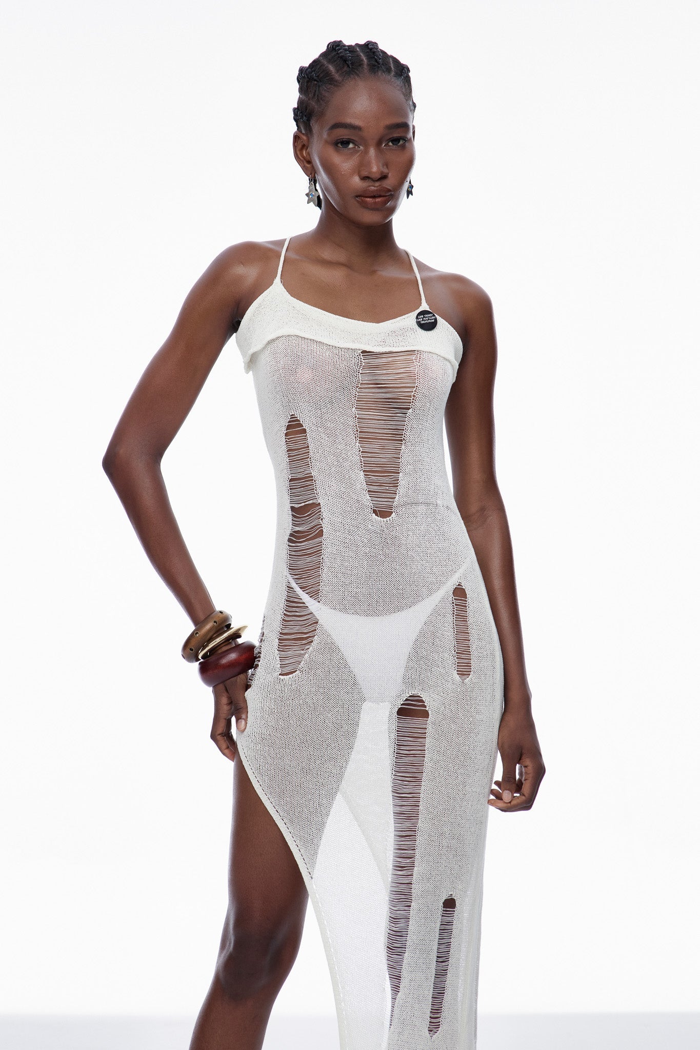 Capri Spaghetti Cutout Knit Maxi Dress In Apricot - Stylish beautiful dress for special occasions | Buy Online