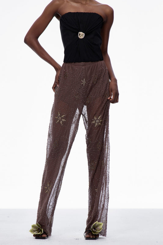Ellalabel Carlinhos Sequin Embroidered Pants - Crafted from Shimmering Hand-stitched Sequins - Designed for Elegant Occasions.