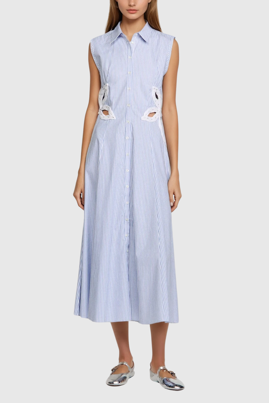 Ellalabel Caron Stripe Flower Cutout Maxi Dress - Crafted from High-quality Fabrication- Ideal for Wedding Guest and Formal Galas.