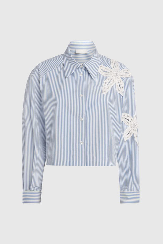 Ellalabel Caron Stripe Flower Cutout Shirt - Crafted from High-quality Fabrication - Designed for Elegant Occasions.