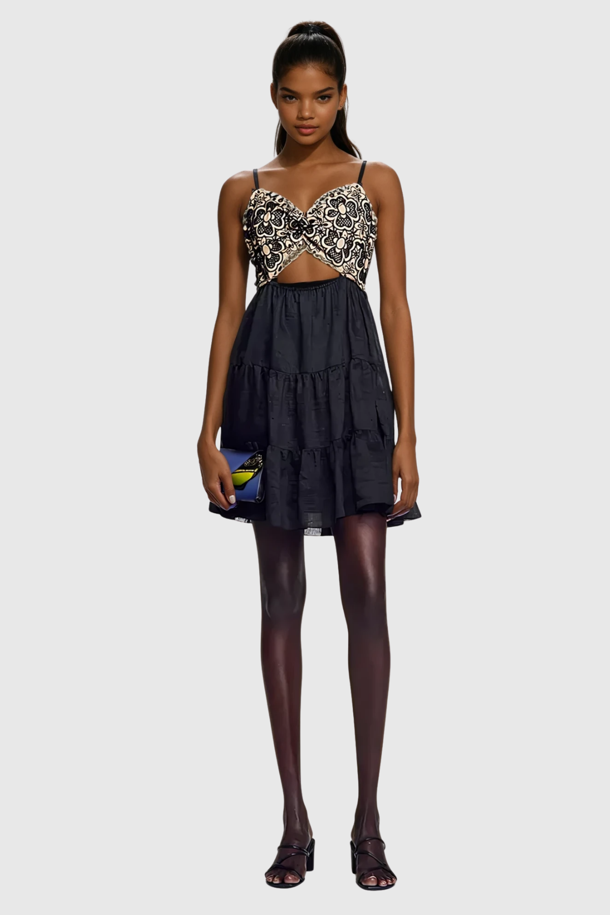 Carroll Spaghetti Embroidered Print Mini Dress