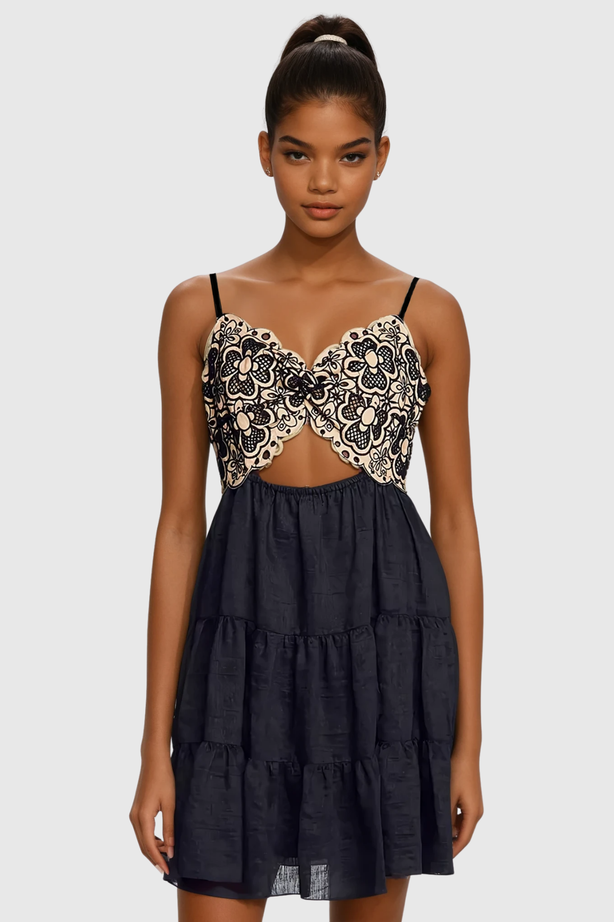 Carroll Spaghetti Embroidered Print Mini Dress