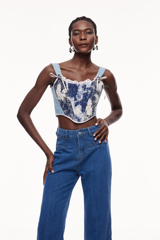 Ellalabel Celyn Print Sequin Corset Top - Crafted from Shimmering Hand-stitched Sequins - Designed for Elegant Occasions.