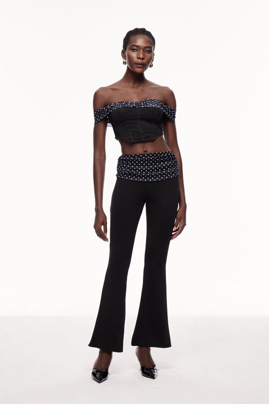 Ellalabel Cephas Dot Ruch Off Shoulder Pants Set - Crafted from High-quality Fabrication - Designed for Elegant Occasions.