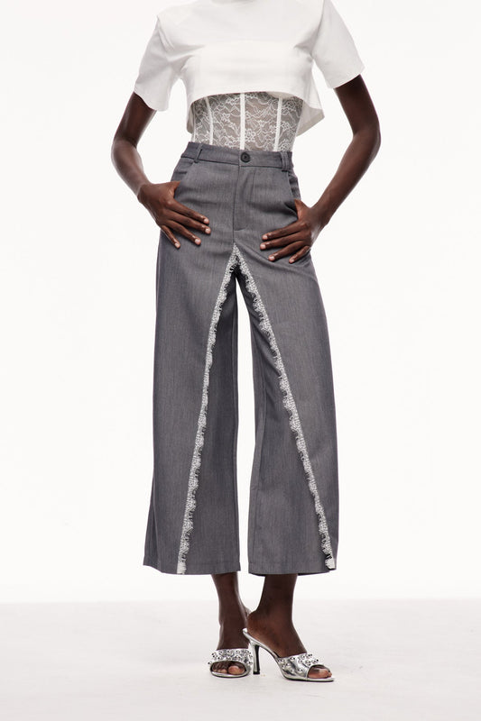 Ellalabel Cepheus Lace Deconstruct Pants - Crafted from Intricate Lace Fabrication - Designed for Elegant Occasions.