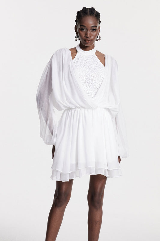 Ellalabel Cerys Embroidered Cowl Neck Mini Dress - Crafted from High-quality Fabrication- Best for Cocktail Parties and Night Out.