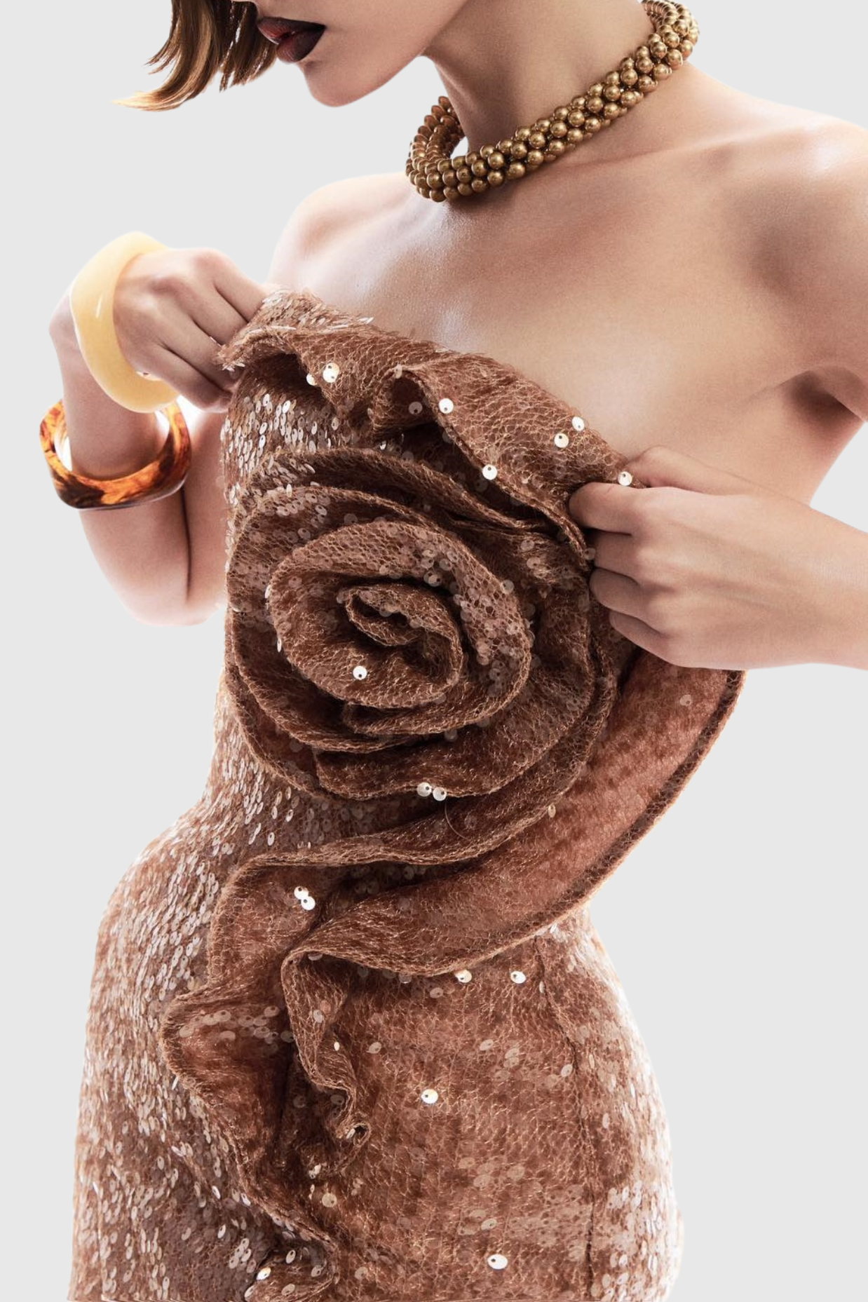 Charae Sequin Floral Strapless Mini Dress