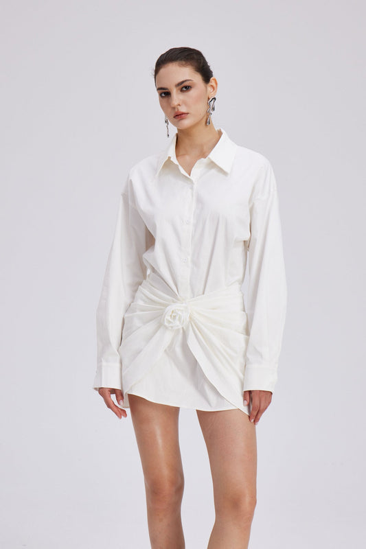Ellalabel Charles Ruch Flower Mini Shirt Dress - Crafted from High-quality Fabrication- Best for Cocktail Parties and Night Out.