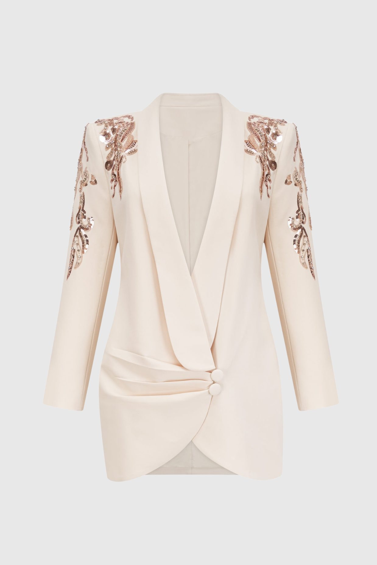 Stylish beige dress | Charnita Sequin Embellished Blazer Dress - Beige - Ideal for special occasions